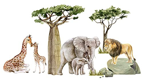 Osomehome | Wandtattoo Kinderzimmer Dschungeltiere | Tiere Wandsticker Jungzimmer | Tropische Wanddeko Babyzimmer | Bäume Wandaufkleber Jugendzimmer | Selbstklebend Tapete | os 4035 115x60cm