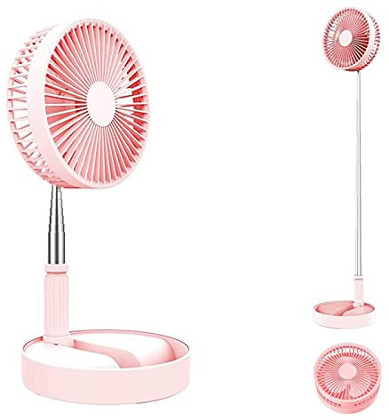 KS TOOLS HIOD Mini Folding Telescopic Fan USB Rechargeable Student Portable Small Electric Dormitory Bed Office Desktop Large Wind Folding Fan,Pink