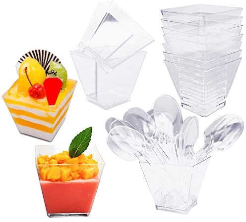 Paquete de 50 vasos de postre de plástico de 65 ml, cuencos de postre para manualidades, reutilizables, para mousse, pudín, hielo, buffet, postres, pícnic