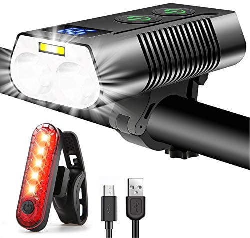 REHKITTZ Luz Bicicleta Súper Luminoso 3300 Lúmenes,Luz Delantera Bicicleta Recargable 5000mAh con Autonomía Ultralarga, con Antiniebla e Pantalla de Potencia, Luces Delantera y Trasera de Bicicleta