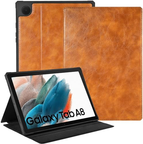 Zinibri Funda Tablet Compatible con Samsung Galaxy Tab A8 10,5 Pulgadas 2021 2022 SM-X200/SM-X205/SM-X207 Carcasa Libro Cuero PU Múlti Ángulos Soporte Case Cover Auto Sueño/Estela,Marrón