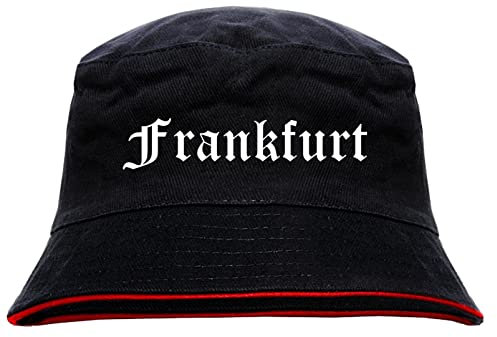 sostex Frankfurt Anglerhut - Altdeutsche Schrift - Schwarz-Roter Fischerhut XL Schwarz