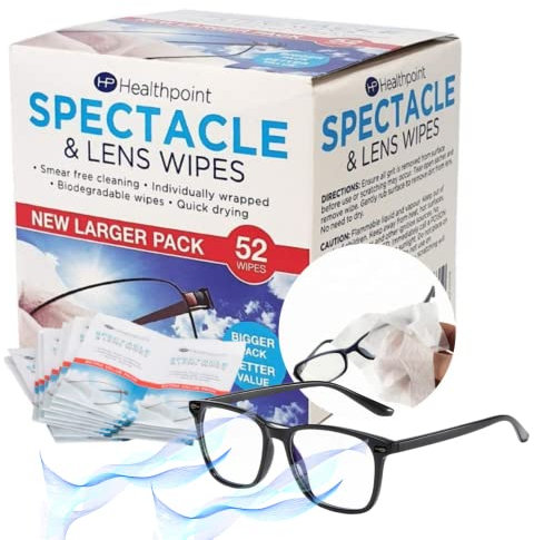 Healthpoint Glasses Wipes & Blue Light Blocking Glasses - 1040 Individually Wrapped Lens Wipes - Also Suitable for Cameras, Binoculars & Smartphone Screens (20 Extra Value Packs of 52 = 1040 Wipes)