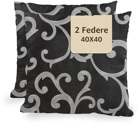 Federe Cuscini per Divano 40x40cm - Federe Cuscini Decorativi con Cerniera a Scomparsa - Federa per Cuscino Arredo Divano Made In Italy - 2 Pezzi Nero