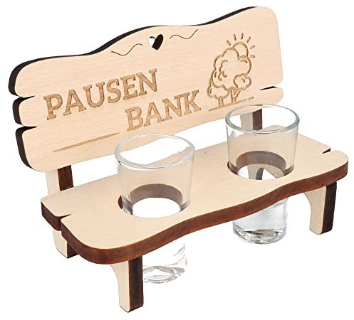 Spruchreif | Schnapsbank mit Gravur | Schnapsbank mit 2 Gläsern | Geschenk für Männer und Frauen | Geschenkidee zum Geburtstag | Schnapsplatte mit Schnapsgläsern | Schnapsbank aus Holz | Pausenbank