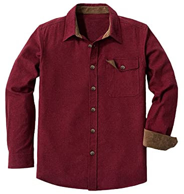 Meilicloth Flanellhemd Herren Kariert Einfarbig Baumwolle Langarm Casual Flanellhemden Western Karohemd Mit Brusttasche Regular Fit Burgunderrot L