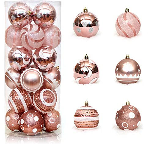 24 Pezzi palline di natale 6CM/2.36 palline per albero di Natale, palline da appendere,Decorazioni per l'albero di Natale in plastica - Riutilizzabili (Oro Rosato)