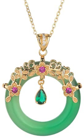 Jade Jewerly Pith Lucky Ring Charm Anhänger Halskette 18k Gold plattiert