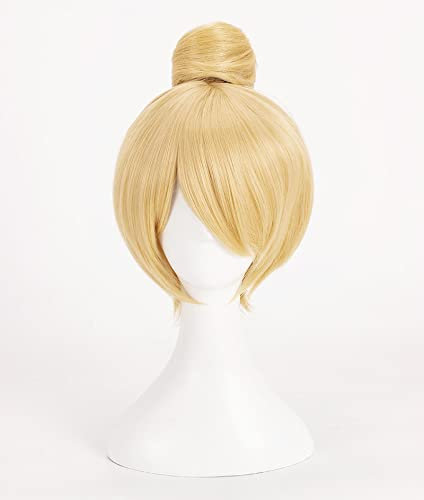 SEIZIS Wig Anime Cosplay Rollenspiel for Prinzessin Tinker Bell Tinkerbell Cosplay Perücken kurzes Blondes Haar mit Dutt-Haarperücke