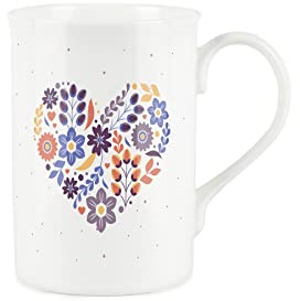 Floral Heart Anniversary Love Mug - Bone China White Cup Coffee/Tea Present Gift
