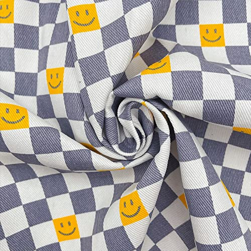 BNALU Jeansstoff 100% Baumwollstoff Mode-Denim-Stoff Bedruckter Stoff Mit Smiley-Karomuster Gewaschenes Material Stoff Zum Kreativen Nähen Für Kostüme Kunsthandwerk Und Heimtextilien(Color:Grau)