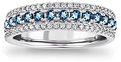Erstellter Edelstein runder facettierter blauer Topas Cz-Ring - 92,5 Silberring Himmelblauer blauer Topas Cz-Edelsteinring - Schmuckgeschenk für st. Patricks-Tag
