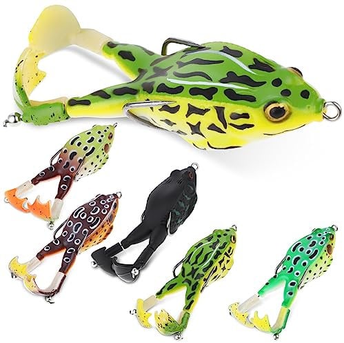 cobee Realistische Frosch Angelköder, 5 Stück, Soft Top Wasser Froschköder Silikon Schwimmköder Süßwasserköder schwimmender Froschköder mit unkrautfreien Haken Barsch Angelköder 8,9 cm