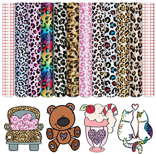 Tintnut Permanent Vinyl - 10 Sheets 12x10, Rainbow Leopard Permanent Adhesive Vinyl Sheets, Cheetah Pattern Self Sticker Water proofing Vinyl