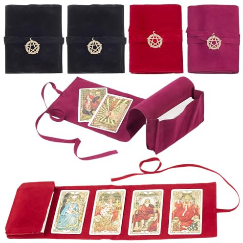 nbeads 6 STK. 3 Farben Samt Tarot Taschen mit 6 STK. tibetischen Stil Legierung Anhänger, Tarot Rune Würfel Wrap Pouch Tarot Karten Storage Cloth Holder Schmuckbeutel für Tarot Oracle Decks