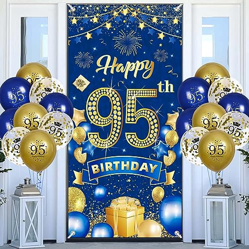 95.Geburtstagsdeko Navy Blau Gold Banner mit Luftballons,95.Geburtstag Dekoration für 95 Jahre Männer Frauen 95th Birthday Geburtstags Türbanner 95 Latex Konfetti Ballon Jubiläum Geburtstag Party Deko