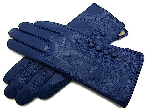 TheGloveHut Damen Echtes Weiches Leder Handschuhe Vollständig Gefüttert Geschenk Verpackt (Blau, M 7 )