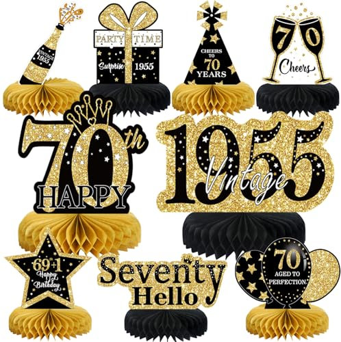 Voxisroma Deko 70. Geburtstag Mann,9 STK Schwarze Goldene Bienenwabe Mittelstück Tischdeko Geburtstag,70 Geburtstag Deko,70 Geburtstag Party Deko Für Frauen Und Mann,Geschenke Für Männer Geburtstag