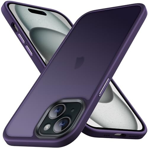 Anqrp Zero Seriesr für iPhone 15 Hülle, Minimalistische Transluzente Matte Schutzhülle, Military Stoßfest Handyhülle für iPhone 15 mit Silikon 6,1 Zoll, Dunkel Lila