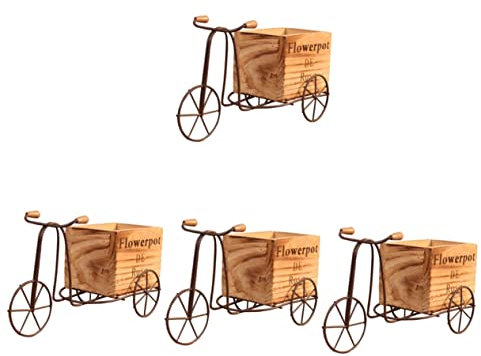 Yardwe 4 Sets Aus Schmiedeeisen Für Zuhause Rustikales Vintage-Regal Terrasse Blumentisch Topf Holztopf Balkon Stehbüro Outdoor Fahrrad Pflanzgefäß Behälter Dreirad Kleines