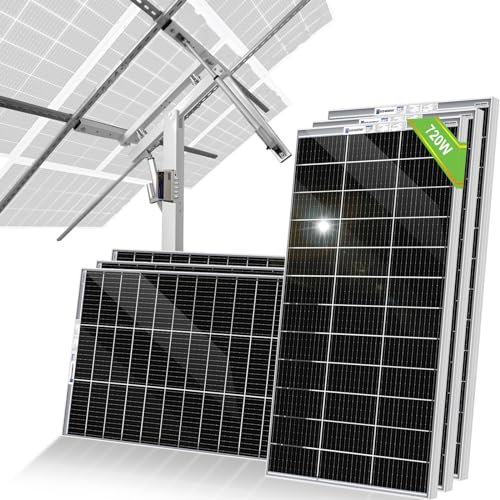 ECO-WORTHY Kit Panneau Solaire 720W: 1 Support Panneau Solaire de suivi à deux axes + 6 Panneaux Solaires Bifacial transparents 120W support panneau solaire pour Toit, Balcons, Jardin, Maison