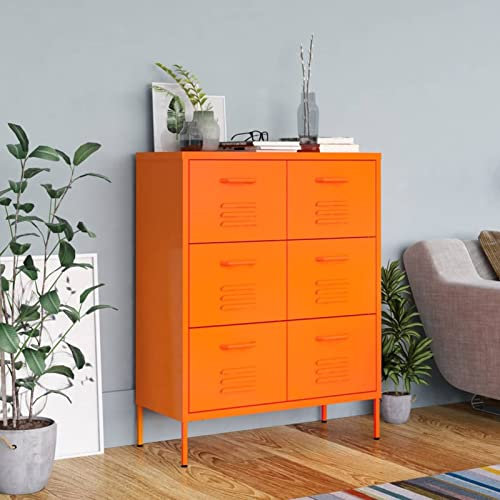 TANZEM Schubladenschrank, Kommode, Sideboard, Highboard, Schrank, Orange 80x35x101,5 cm Stahl