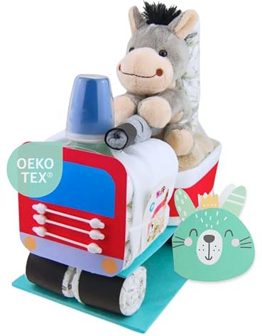 Windeltorte ® Feuerwehr mit Sirene [Kameraden Geschenk] für Jungen und Mädchen - Mitglieder Geschenk Baby - Windelgeschenk - Babyparty - Pullerparty - Jetzt Torte kaufen