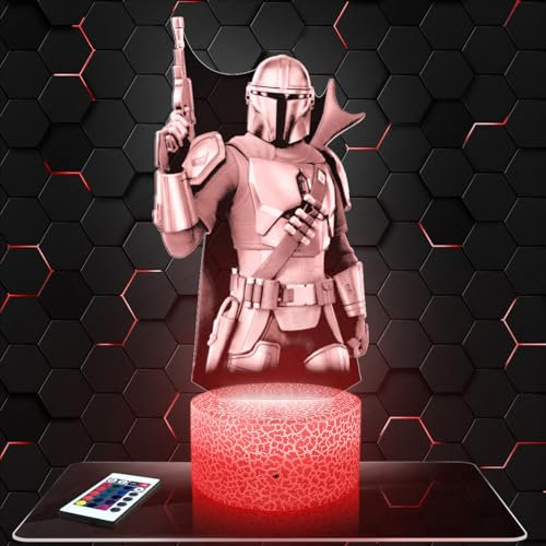 Nachttischlampe - Touch-Nachtlicht Videospiel Mandalorian 3D-LED-Lampe Illusion, Geschenkidee Weihnachten Geburtstag Junge und Mädchen Nachttischlampe Kinder- oder Erwachsenenzimmer TOP