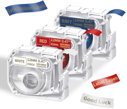 M960 Bandbeschriftung Satinband Etikettenbänder - 12mm*2m Thermotransfer Bedruckbare Etiketten für Geschenkverpackungen, Kompatibel mit Brother P Touch PT-85 PT-100 PT-M95 PT-70 PT-110 PT-65