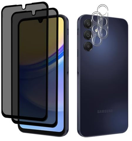 MiKoyi Sichtschutz Schutzfolie für Samsung Galaxy A15 5G, [2+2 Stück] Anti-Spy Privacy Displayschutzglas Kameraschutz 9H Härte Blickschutzfolie Panzerfolie Displayschutzfolie für Samsung Galaxy A15 5G