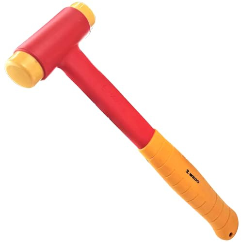 WEDO Isolierter Hammer, nicht rückprallender Hammer, VDE 1000 V Elektriker-Sicherheitshammer, Länge 160 mm, Kopfdurchmesser 40 mm, nicht rückstoßender Hammer, integrierte Isolierung, rutschfester
