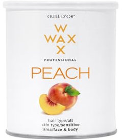 Pot de cire 800 ml Pêche WaxWax de Guill d'or, qualité professionnelle, pour épilation jambes, aisselles, visage et corps. Facile à utiliser. Pour tous types de poils. Pour peaux sensibles.