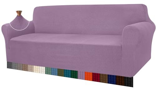Granbest High Stretch Sofabezug Moderne Sofaüberwurf Jacquard Elastische Sofahusse für Wohnzimmer Protector für Hunde Haustiere (4 Sitzer, Lila)