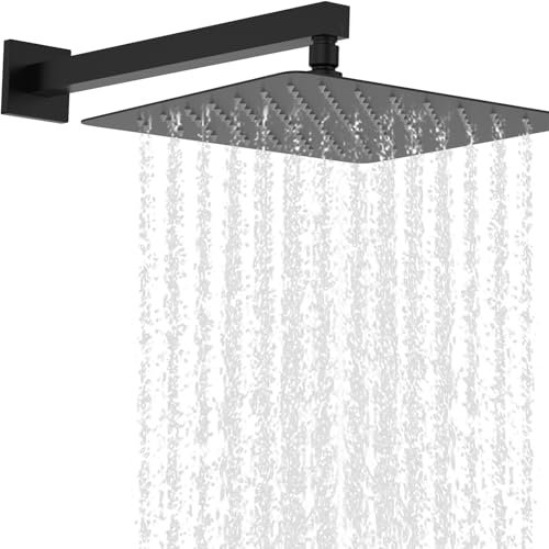 Acefy 12 Zoll Regendusche wand Arm Edelstahl Duschkopf Regendusche Quadratisch und Brausearm Duscharm Quadratisch,Einbauduschköpfe Duschset(Kopfbrause + Brausearm)