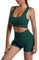 Sport Set Damen Hohe Taille Hüftlifting-Shorts+Bauchfrei Crop Tops Camisole Zweiteiler Gym Set Kurz Workout Sportset Fitness Outfit Set Sport Oberteile Scrunch Shorts Yoga Sets (Grün, S)