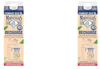 Le Petit Marseillais Eco-recharge Crème de Douche Extra Doux Fleur d'Oranger, 1 x 1L (l'emballage peut varier) (Lot de 2)
