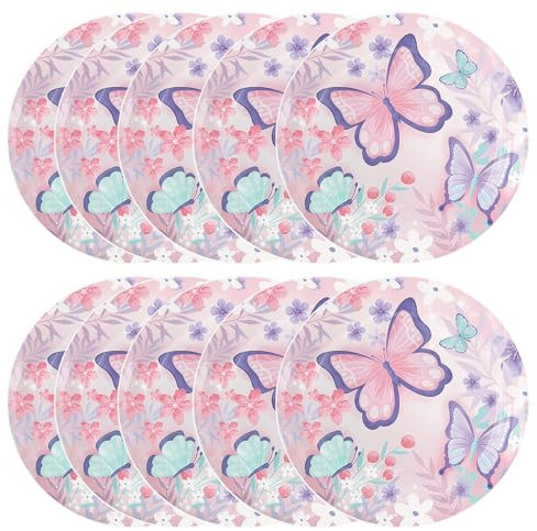 JEKUGOT Piatti di carta con scritta Happy Birthday, decorazioni per feste di compleanno a forma di farfalla, 10 pezzi, piatti usa e getta, decorazioni per compleanni da donna (17,8 cm)