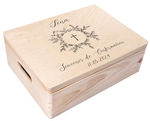 Creative Deco Personalisiert Kommunion/Konfirmation/Jugendweihe Geschenke für Mädchen und Jungen - Holzkiste | Kreuz Motiv | Individuelle Geschenk Erinnerungsbox | Erstkommunion Deko