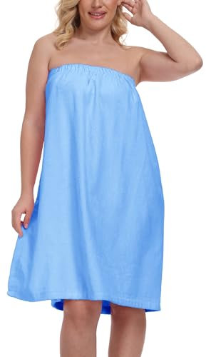 goodmansam Serviette de Bain Femme et de Peignoir de Bain Séchage Rapide Doux Draps de Bain Sauna Douch avec Fermeture Réglable pour Hôtel Voyage Piscine, Bleu, Taille Unique