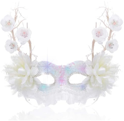 Flayem Masquerade Maske Damen Weiße Pailletten Blumen Funkeln Mardi Gras