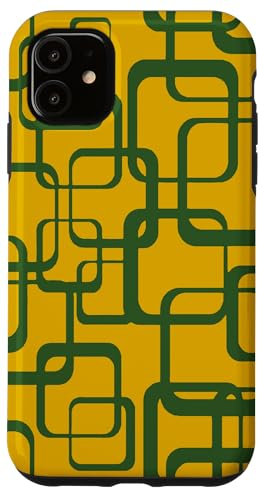 Hülle für iPhone 11 Retro MCM Quadratisches Motiv Vintage Muster 8 Senf