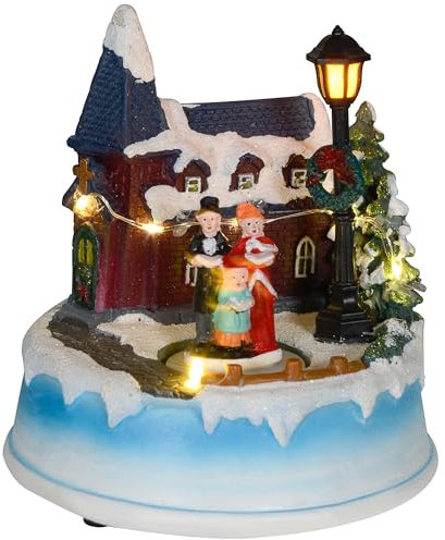 HOMCOM Pueblo Navideño con Luces LED Escena Navideña con Coro Giratorio Música para Decoración Navidad en Salón Dormitorio Multicolor