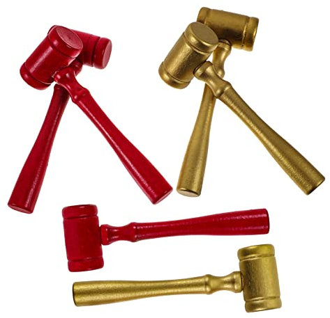 COSMEVIVI 6pcs Judge Hammer Toy Courtroom Gavel Judge Props Gold Decor Judge Gavel Costume Auction Hammer Role Play Outfits Judge Hammer Prop Justice Gavel Mallet for Judge Wood