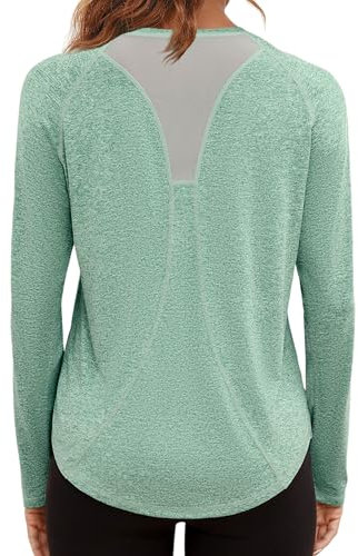 Gyabnw Long Sleeve Yoga Tops for Women Gym Running Tshirt Activewear Workout Pilates Sports Shirt Green