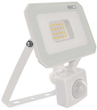EMOS LED Strahler SIMPO 20 W mit Bewegungsmelder, superhell 2000 lm, IP44 wasserdichtes Flutlicht für Feuchtraum oder Außen, Neutralweiß 4000K, Lebensdauer 15000 St., 15 cm Anschlusskabel, weiß