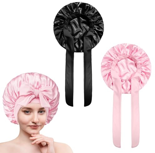 Cuffia in Seta per Dormire Regolabile - Protezione Capelli Ricci e Lunghi con Ampia Fascia Elastica, Traspirante per la Notte