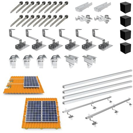 SAVOLAR Kit de montage pour 2 panneaux - Crochet de toit en acier inoxydable et profilés en aluminium - Compatible avec les panneaux solaires de 30 à 40 mm d'épaisseur sur les toits inclinés