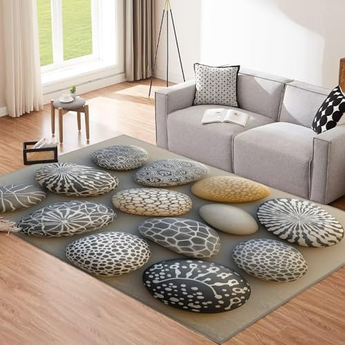 CEDNXOER Natur Kieselsteine Teppich Groß,Einfache Pflege Kurzflor Waschmaschinenfest grau Teppich, 50×80cm Abstrakte Textur Druck Bodendekoration Teppiche FüR Wohnzimmer