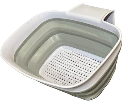 Plastic Collapsible Food Colander, Strong Hook On Handle, 22cm x 15cm, White & Grey, Hands Free Straining