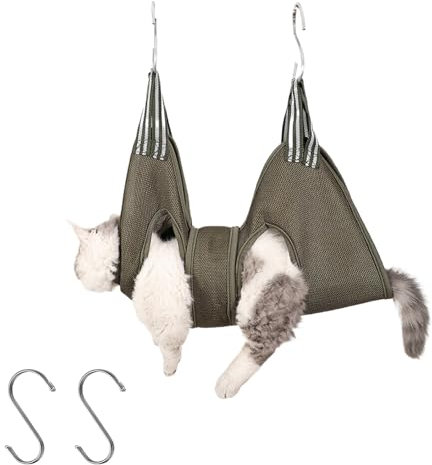 XdealCozyxc Cat Dog Grooming Hammock, Adjustable Cat Grooming Harness with 2 Hooks